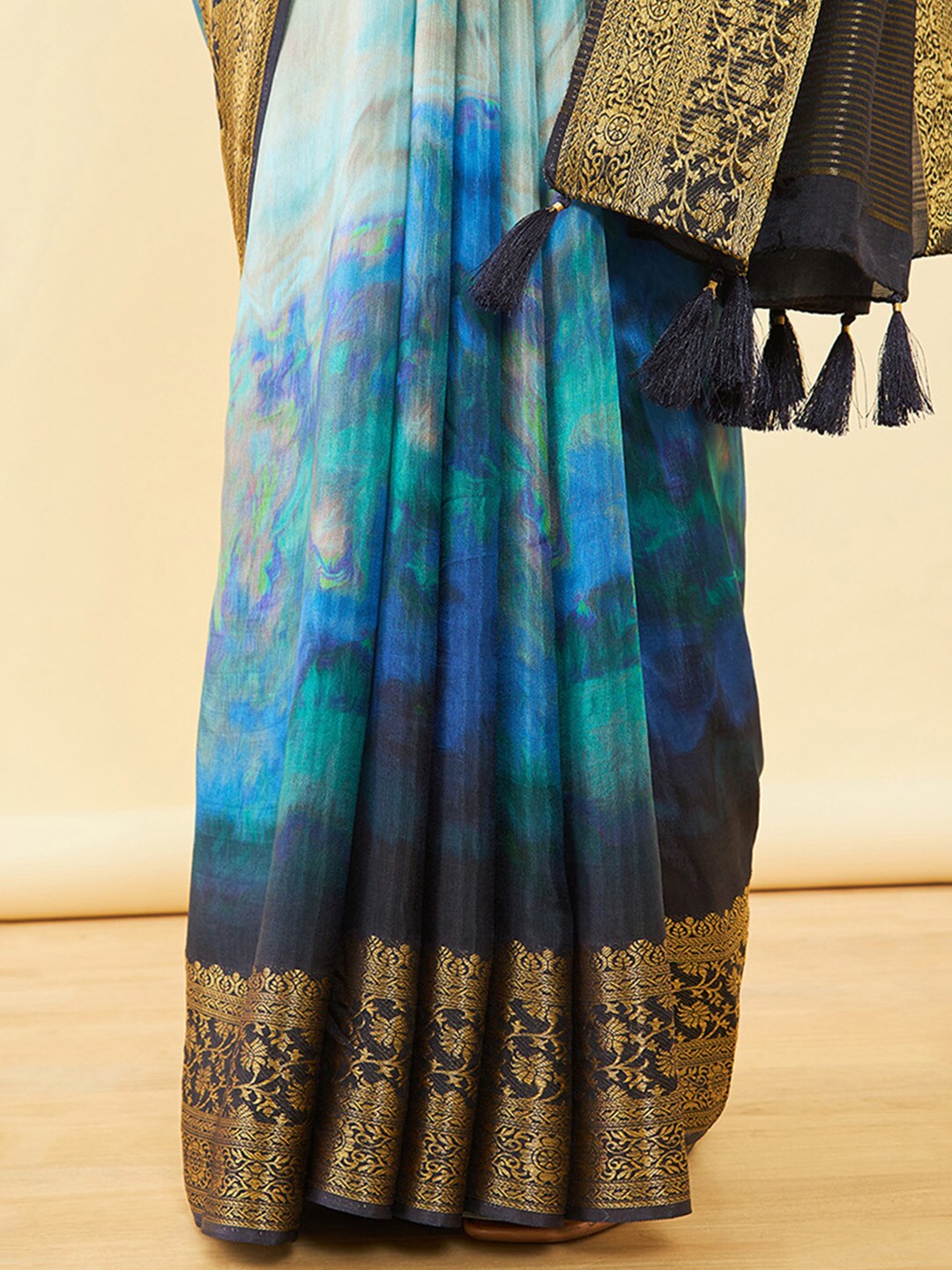 Soch Woven Design Floral Printed Tussar Saree - Distacart