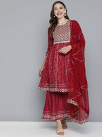 Thumbnail for HERE&NOW Women Embroidered Gotta Patti Pure Cotton Kurta With Sharara With Dupatta - Distacart