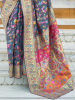 Thumbnail for Mitera Grey & Pink Floral Silk Blend Banarasi Saree - Distacart