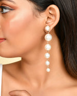 Thumbnail for VOJ Women Gold Tone Pearl Stainless Steel Drops & Danglers Earrings - Distacart