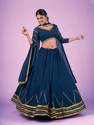 Myra Navy Blue Georgette Embroidered Designer Lehenga - Distacart