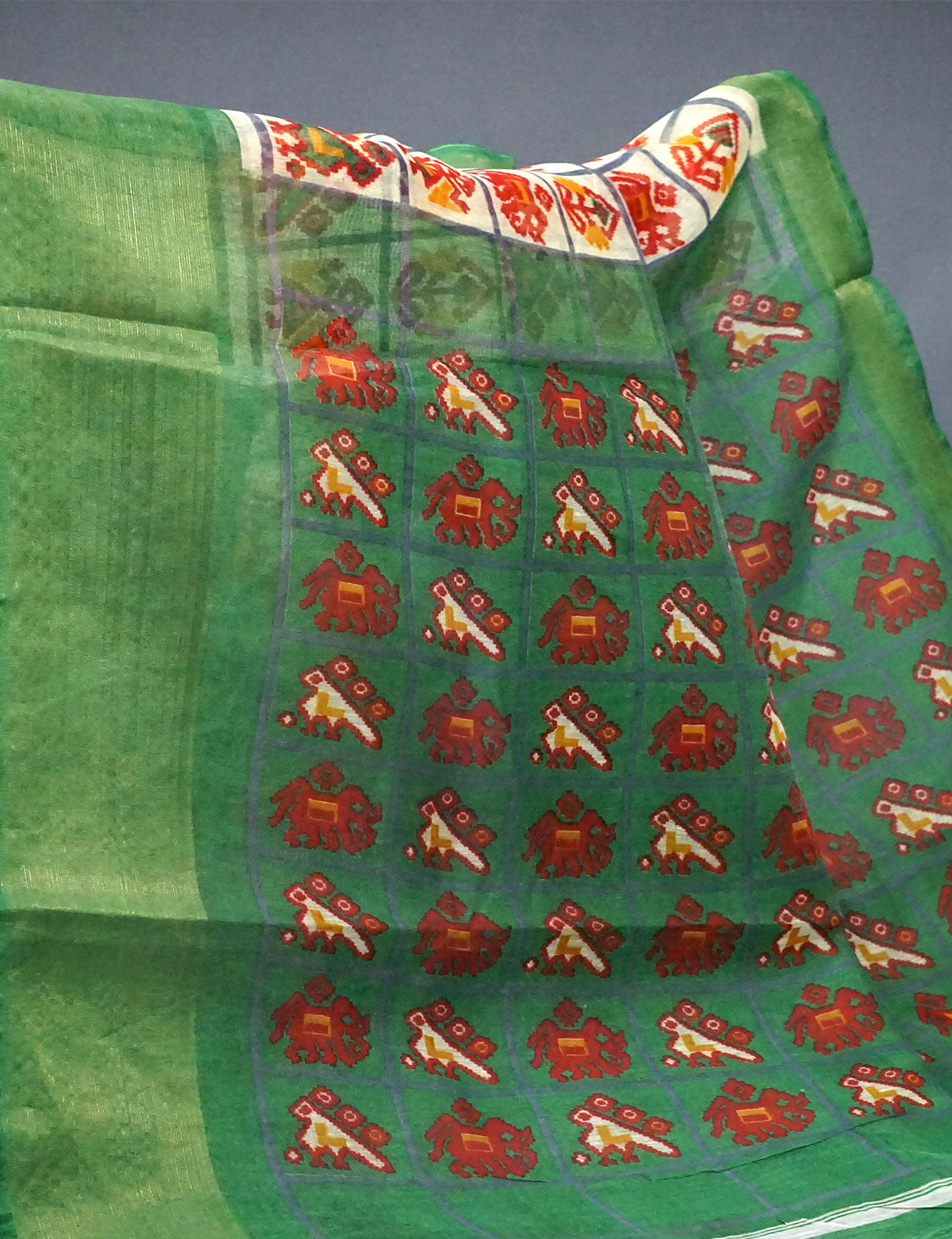 Shades of Light Apple Green And Parrot Green Colour Blouse Ikat Design Semi Chanderi Saree By Gayathri Reddy Designer Studio - Distacart