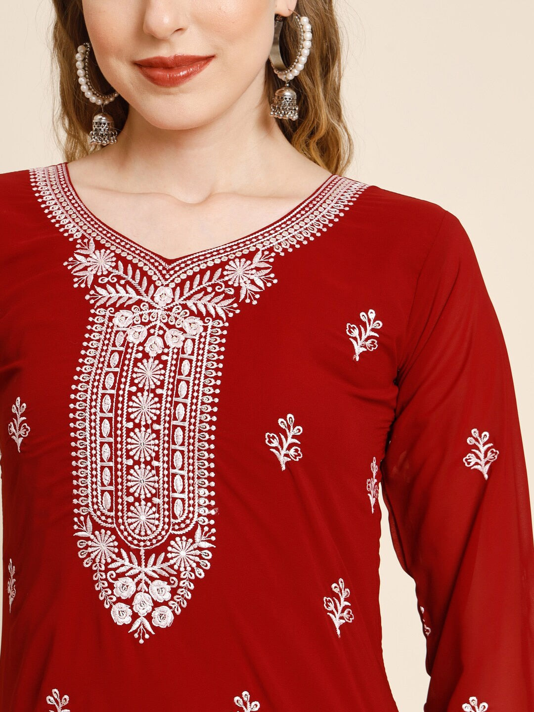 HERE&NOW Women Floral Embroidered Thread Work Georgette Kurta - Distacart