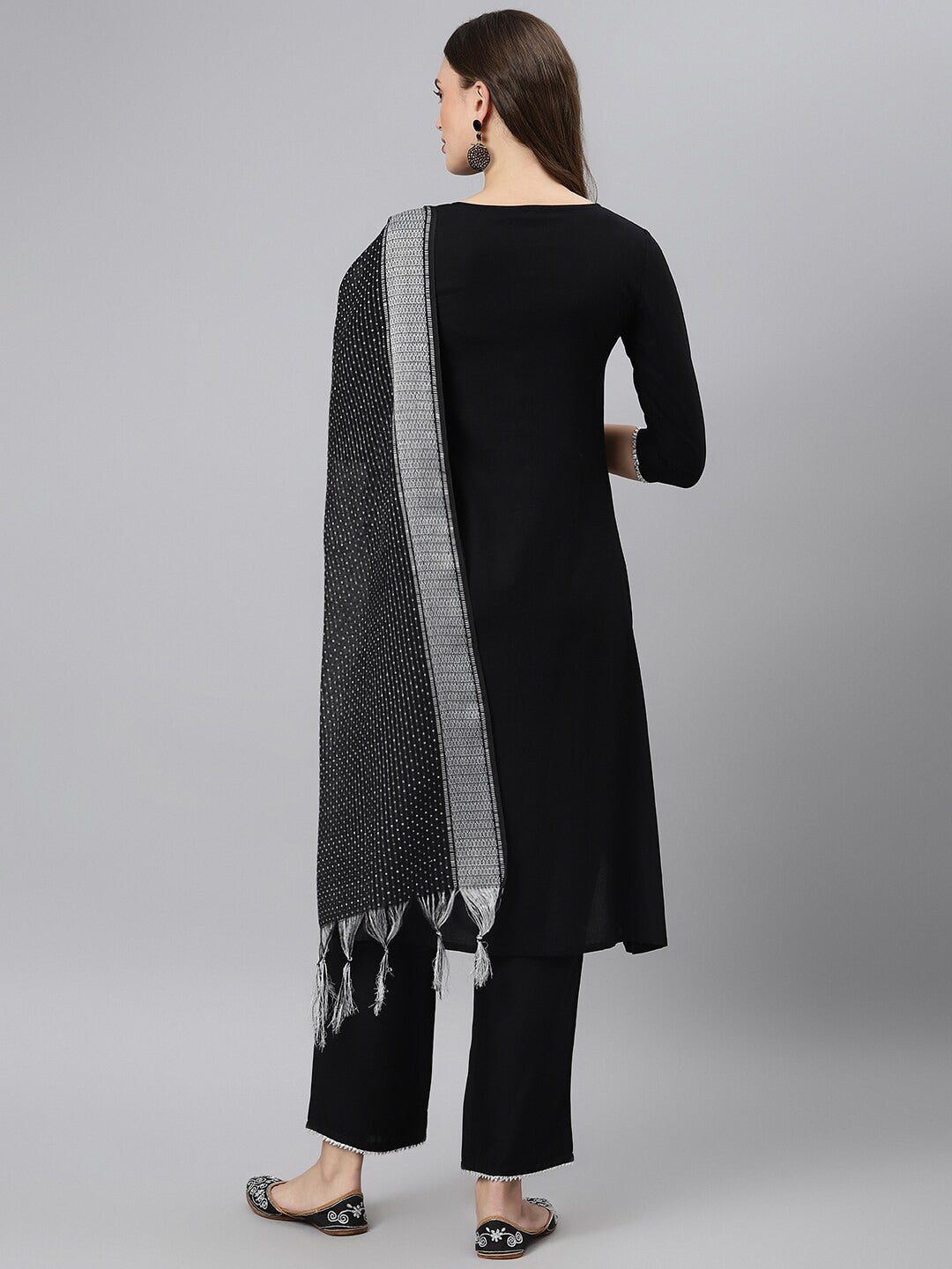 Khushal K Women Black Kurta with Trousers & With Dupatta - Distacart