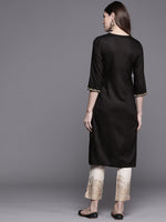 Thumbnail for Biba Women Black & Cream-Coloured Embroidered Kurta with Trousers - Distacart