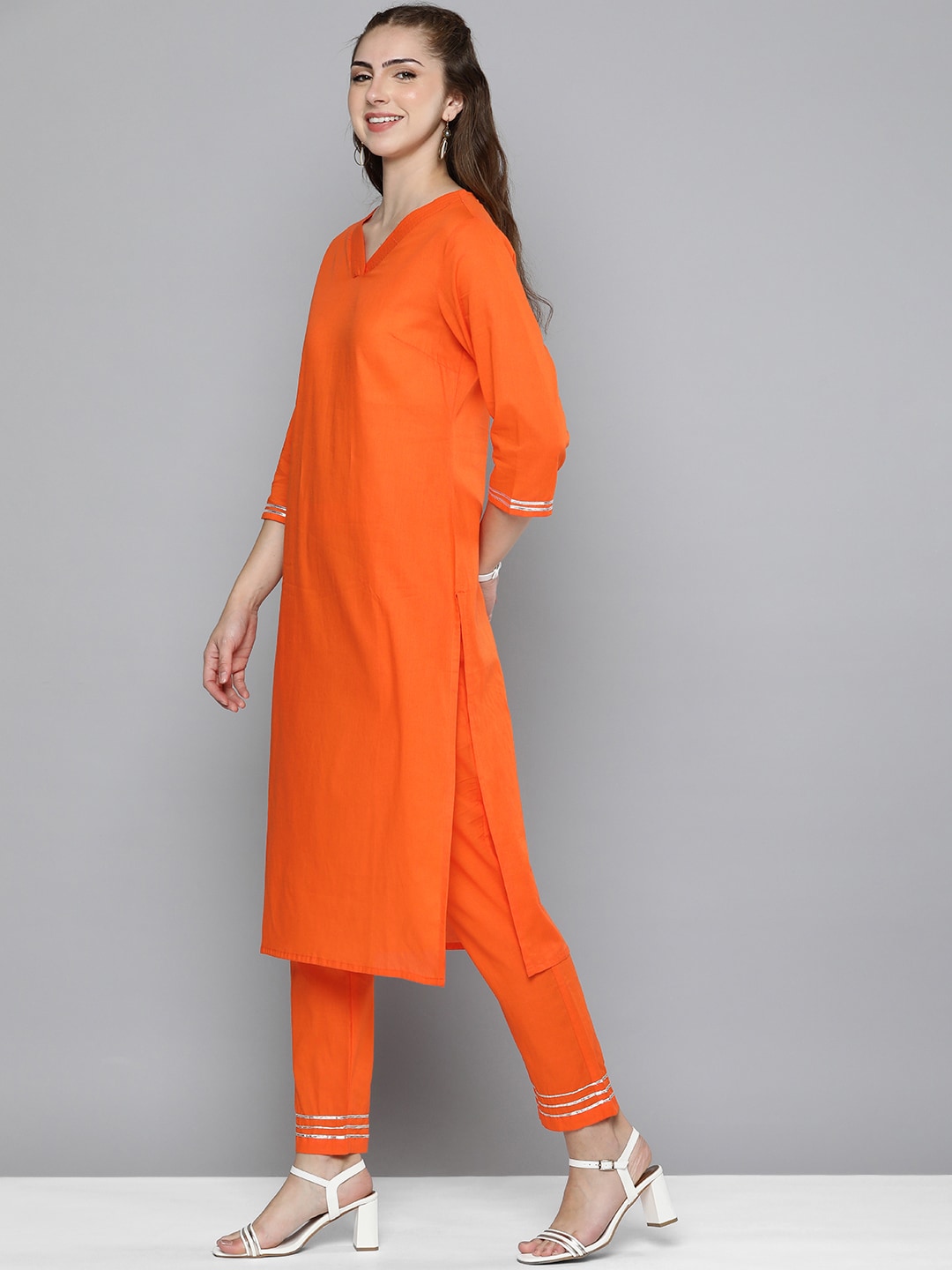 HERE&NOW Women Regular Gotta Patti Pure Cotton Kurta with Trousers - Distacart