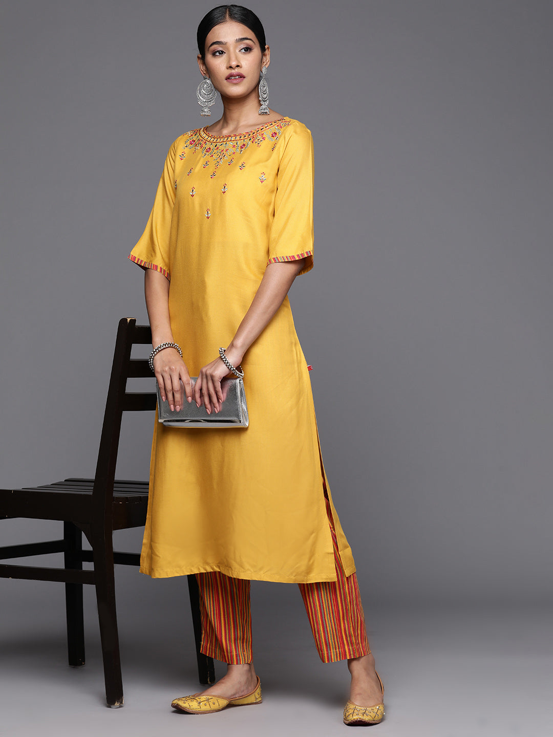 Biba Women Ethnic Motifs Embroidered Regular Mirror Work Kurta Set - Distacart