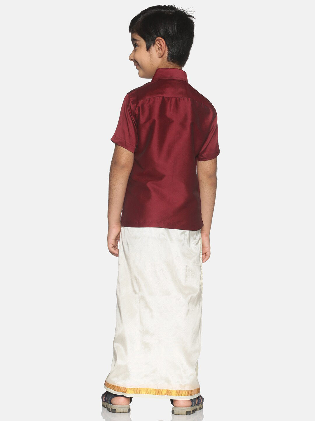 Sethukrishna Boys Maroon & White Solid Shirt and Veshti Set - Distacart