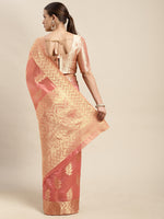 Thumbnail for Mitera Pink & Gold-Toned Ethnic Motifs Zari Organza Kanjeevaram Saree - Distacart