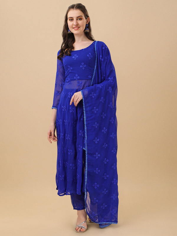 Kalini Floral Embroidered Regular Kurta With Trousers & Dupatta - Distacart