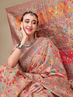 Thumbnail for Sangria Beige & Orange Floral Woven Design Pure Silk Saree - Distacart