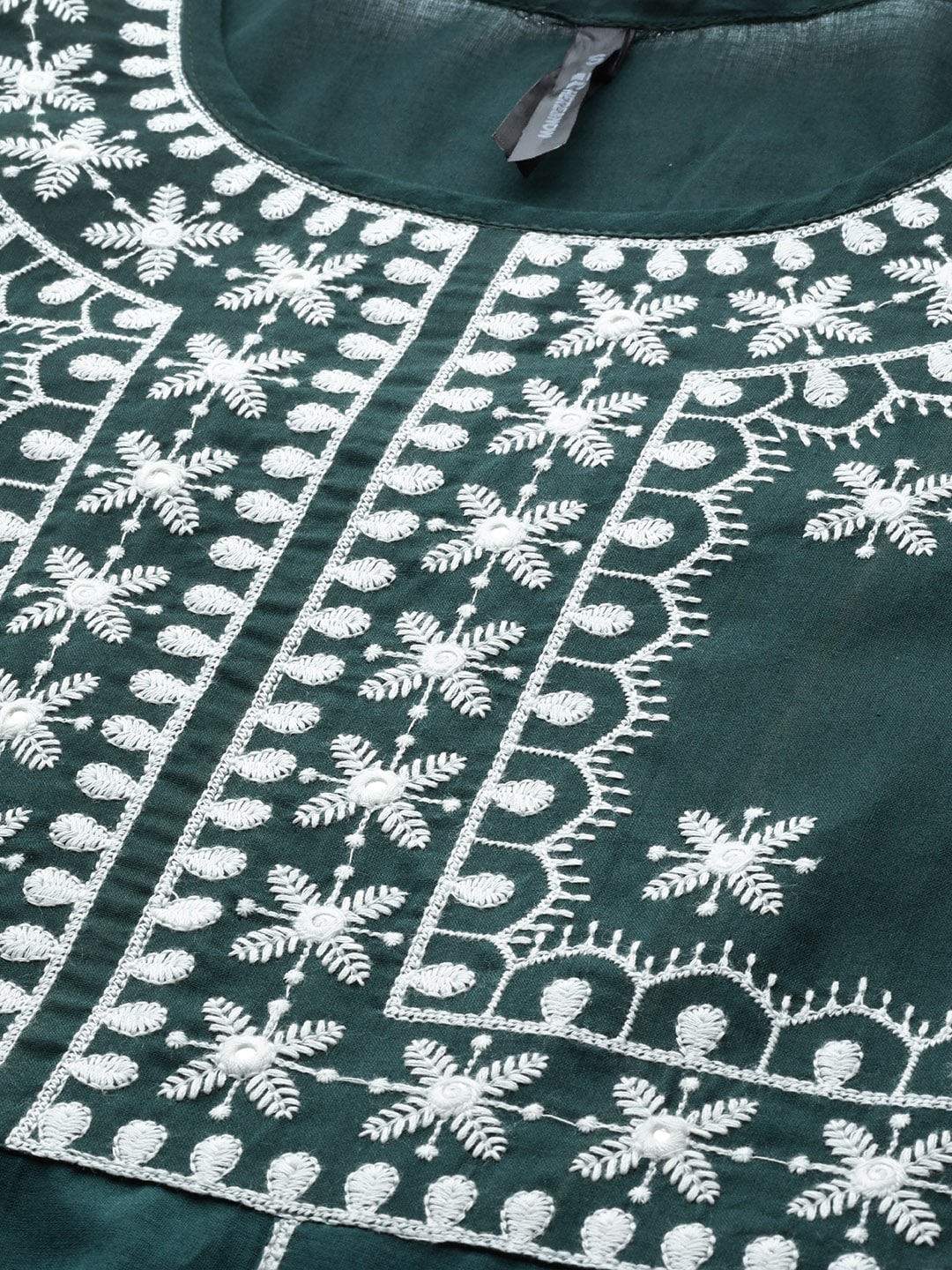 HERE&NOW Women Green & White Ethnic Motifs Embroidered Kurta with Trousers & With Dupatta - Distacart