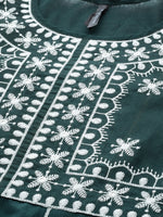 Thumbnail for HERE&NOW Women Green & White Ethnic Motifs Embroidered Kurta with Trousers & With Dupatta - Distacart