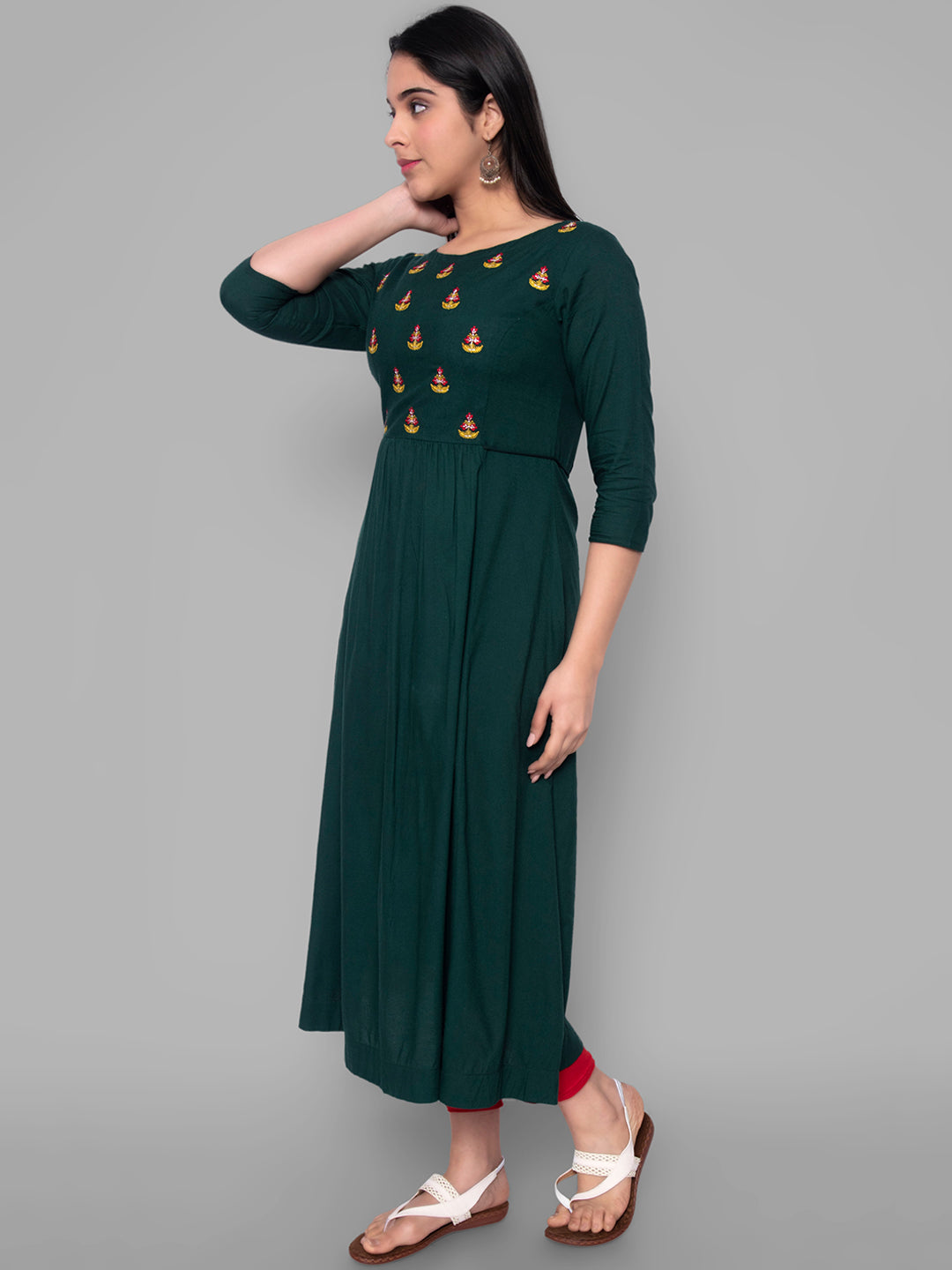 Kalini Women Green Floral Yoke Design Thread Work Floral Anarkali Kurta - Distacart