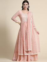 Thumbnail for Kalini Women Peach-Coloured Ethnic Motifs Embroidered Empire Thread Work Kurta with Sharara & With Dupatta - Distacart
