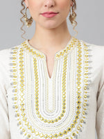 Thumbnail for Khushal K Ethnic Motif Embroidered Band Collar Thread Work Kurta with Palazzos & Dupatta - Distacart