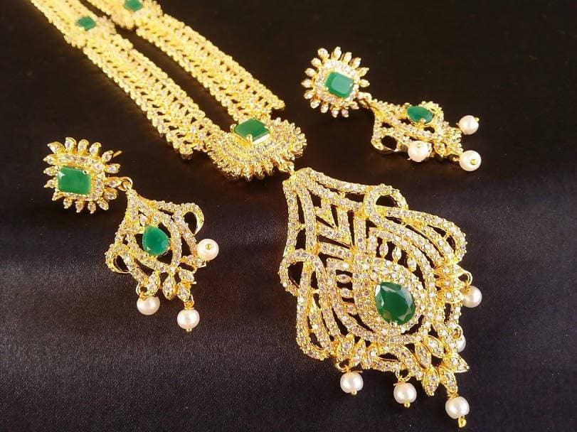 AD Emeralds Bridal Long Necklace Set