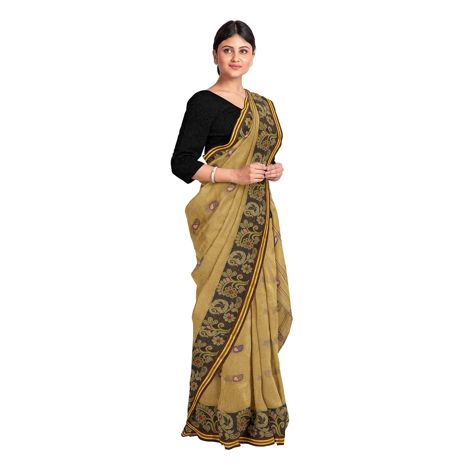 Exclusive Collection 100% Pure Cotton Dark Mustard Tant Saree With Hand Weaving Work - Distacart