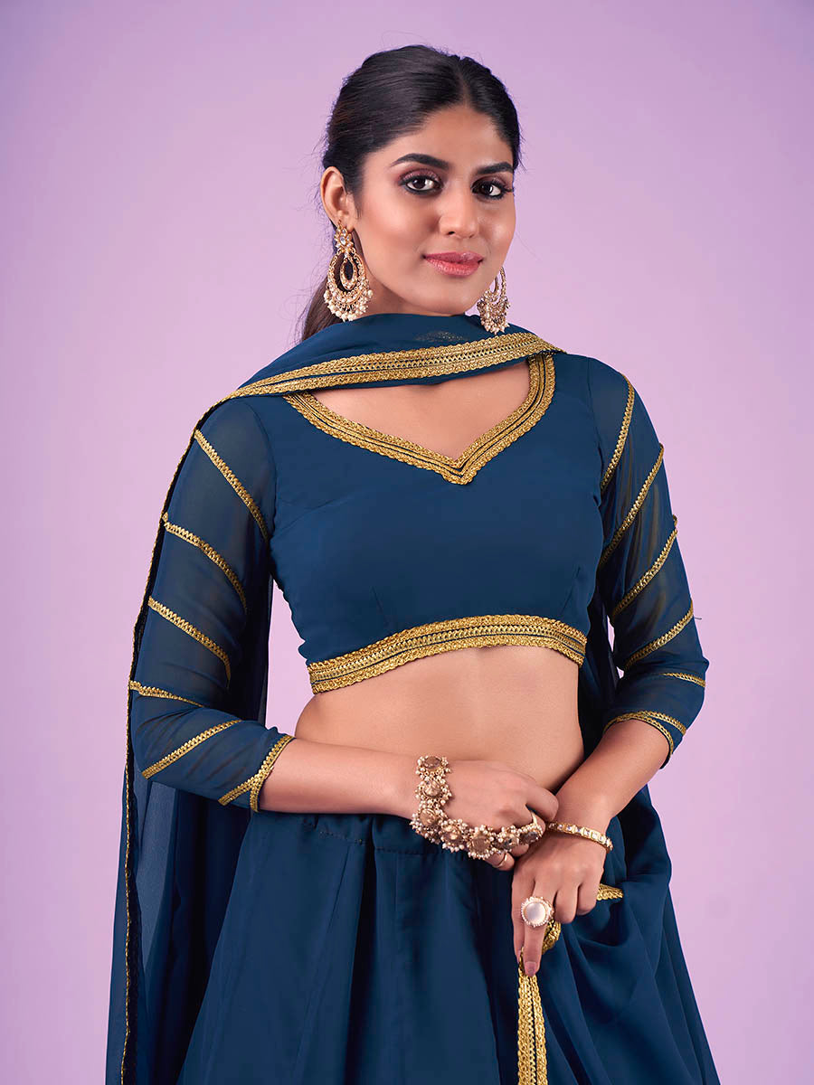 Myra Navy Blue Georgette Embroidered Designer Lehenga - Distacart