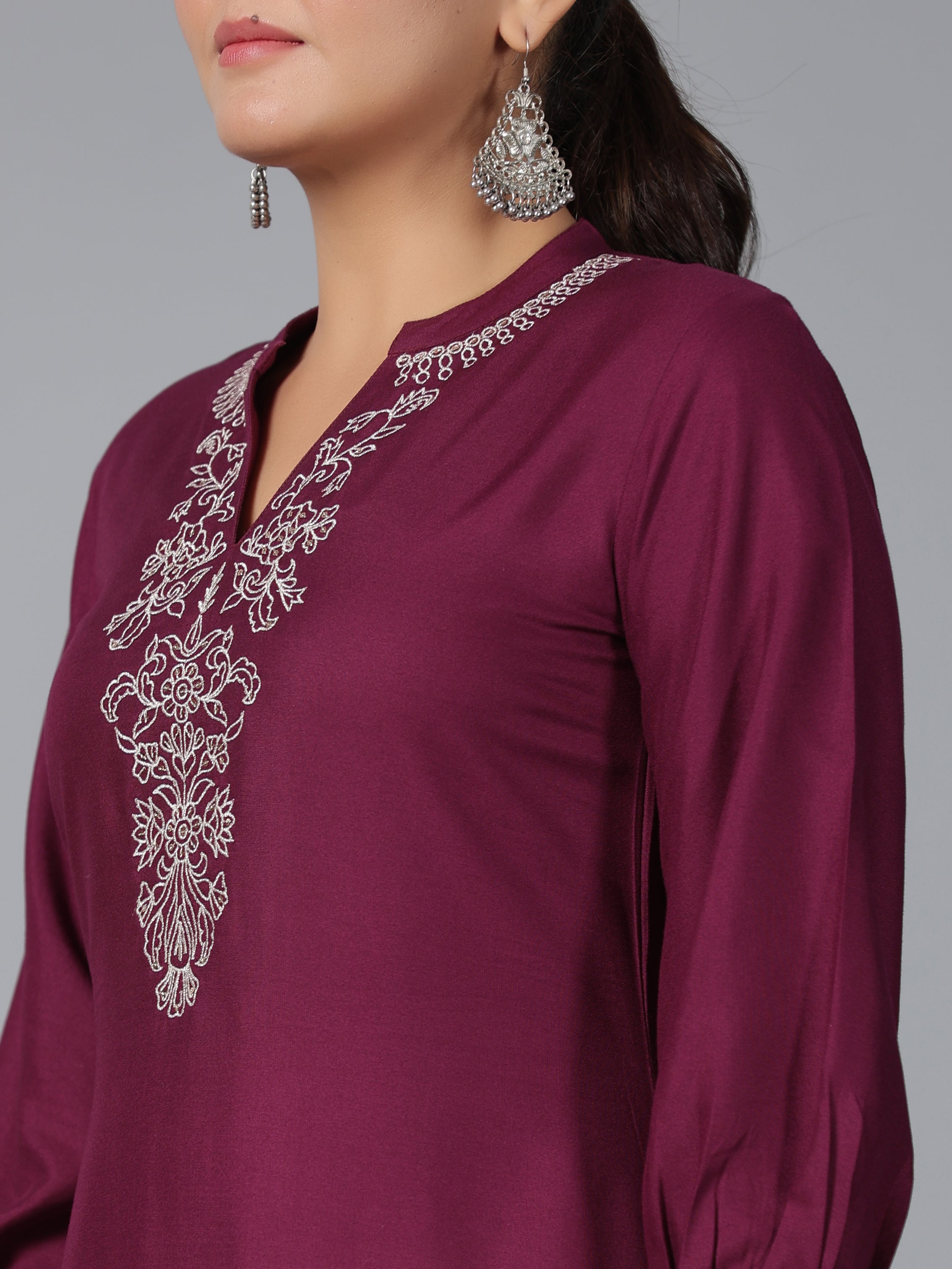 Juniper Women Maroon Rayon Embroidered Asymmetric Kurta & Pants Set - Distacart