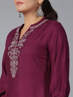Thumbnail for Juniper Women Maroon Rayon Embroidered Asymmetric Kurta & Pants Set - Distacart