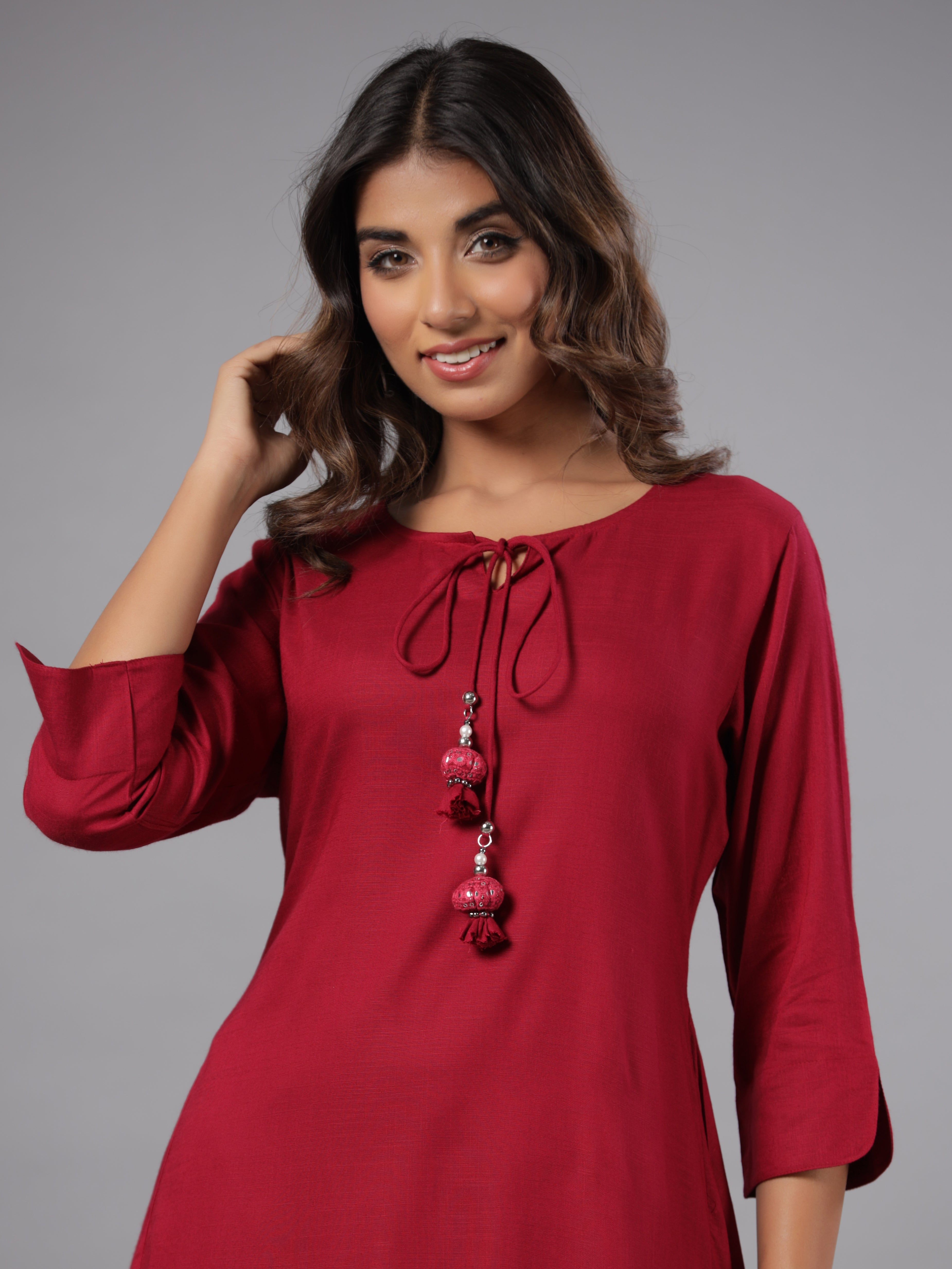 Juniper Women Fuchsia Rayon Solid Asymmetric Kurta - Distacart