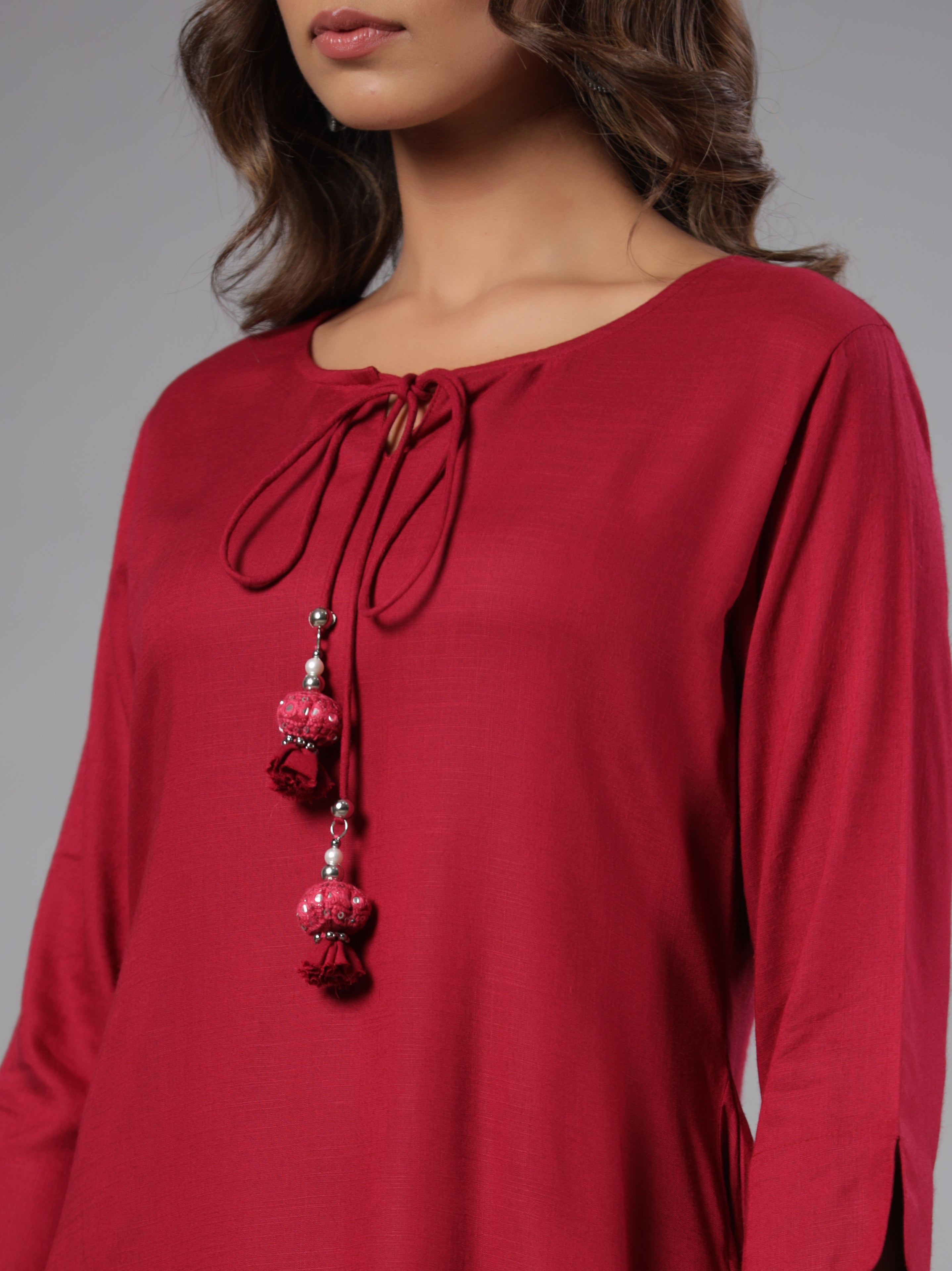 Juniper Women Fuchsia Rayon Solid Asymmetric Kurta - Distacart
