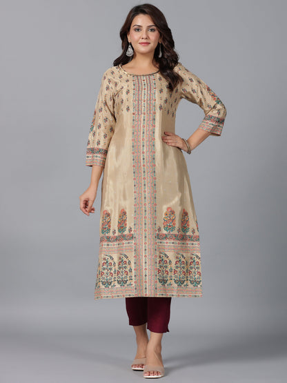 Juniper Women Beige Shantoon Printed Straight Kurta - Distacart