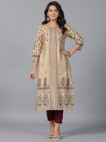 Thumbnail for Juniper Women Beige Shantoon Printed Straight Kurta - Distacart
