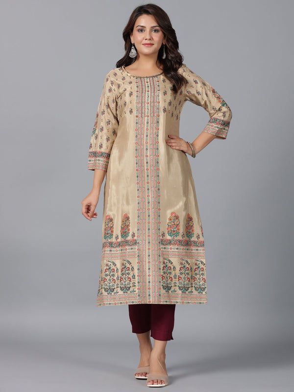 Juniper Women Beige Shantoon Printed Straight Kurta - Distacart