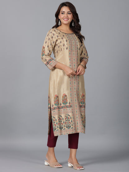 Juniper Women Beige Shantoon Printed Straight Kurta - Distacart