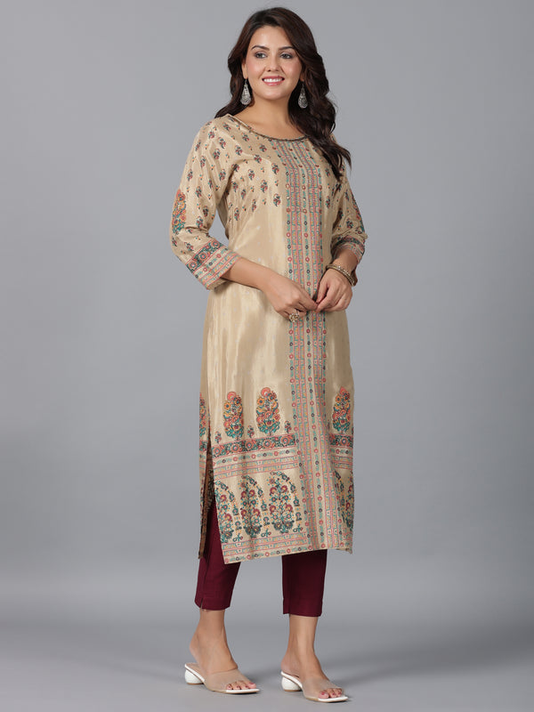 Juniper Women Beige Shantoon Printed Straight Kurta - Distacart