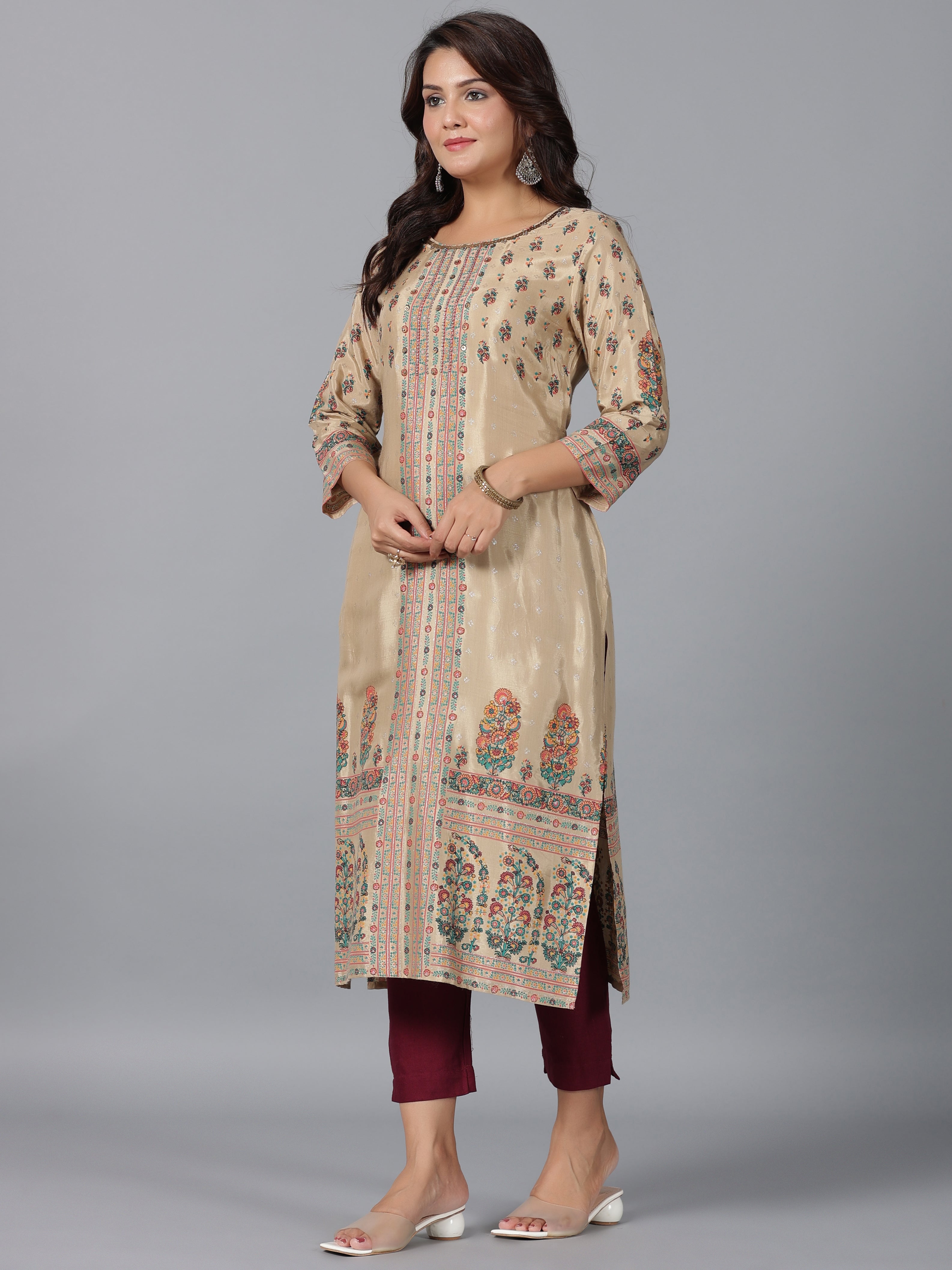 Juniper Women Beige Shantoon Printed Straight Kurta - Distacart