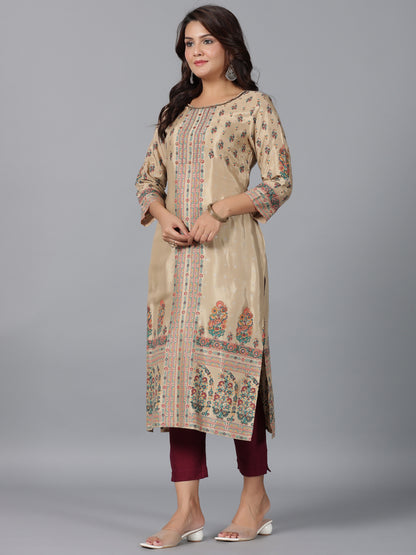 Juniper Women Beige Shantoon Printed Straight Kurta - Distacart