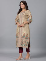 Thumbnail for Juniper Women Beige Shantoon Printed Straight Kurta - Distacart