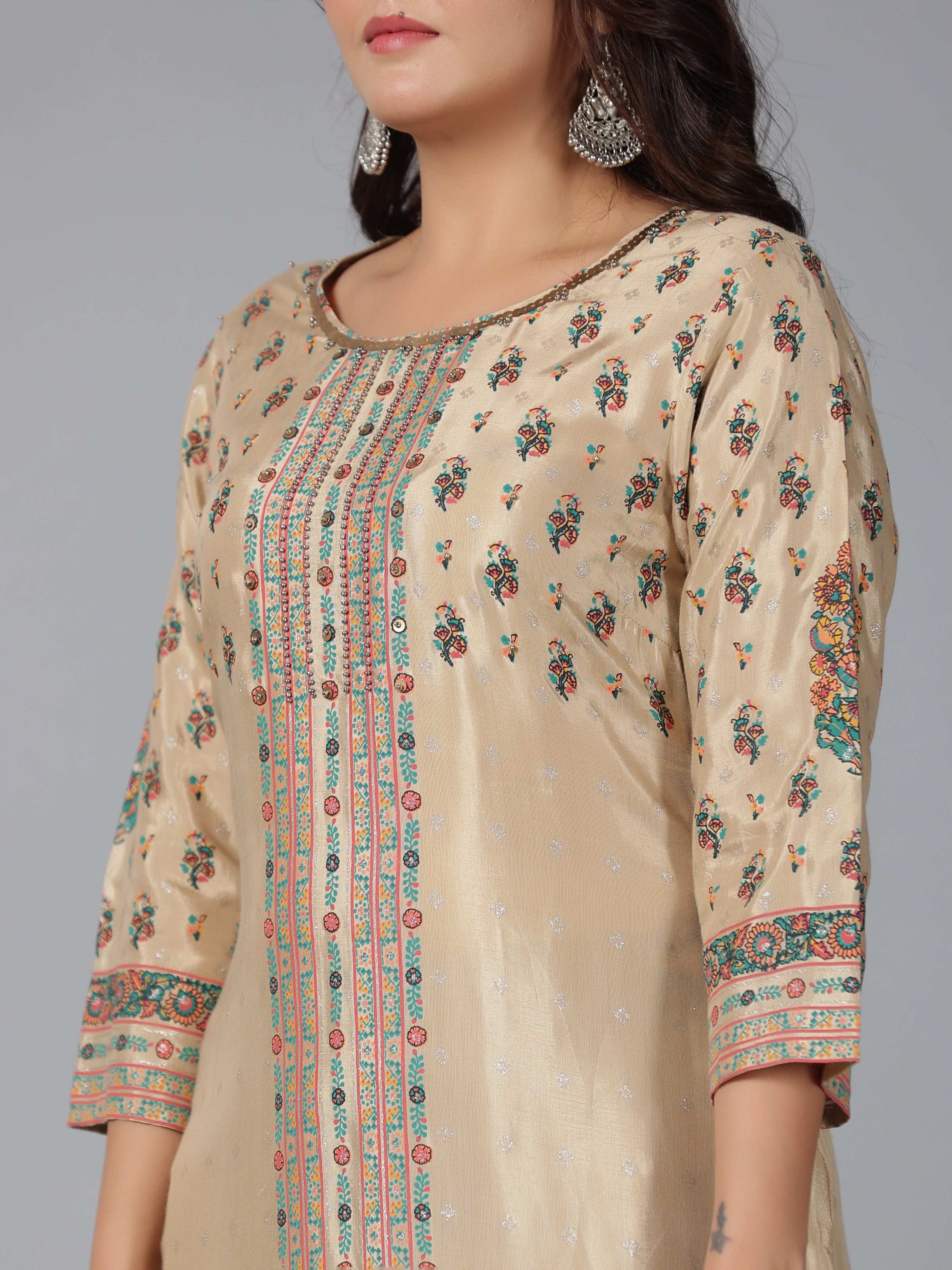 Juniper Women Beige Shantoon Printed Straight Kurta - Distacart