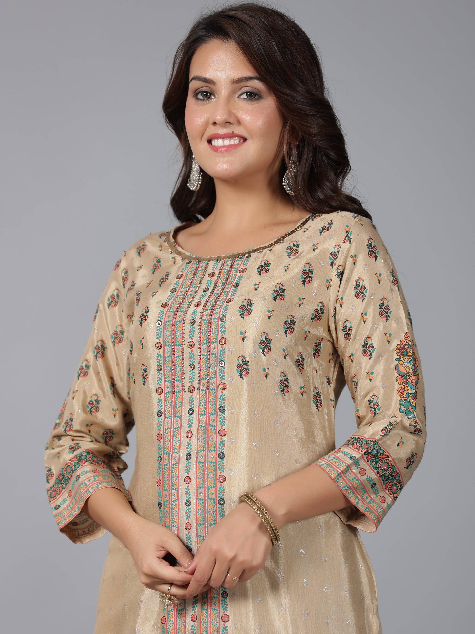 Juniper Women Beige Shantoon Printed Straight Kurta - Distacart