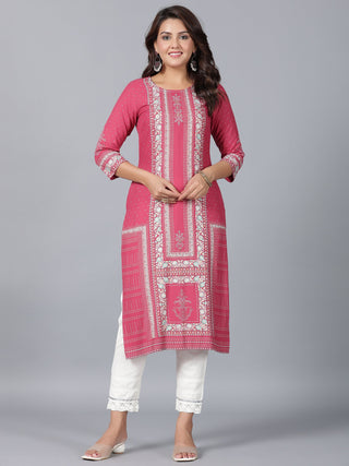 Juniper Women Mauve Rayon Printed Straight Kurta - Distacart
