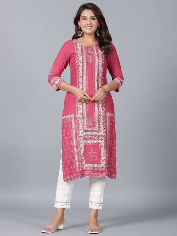Juniper Women Mauve Rayon Printed Straight Kurta - Distacart