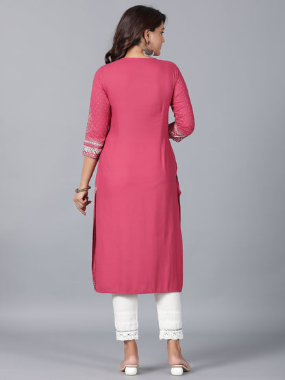 Juniper Women Mauve Rayon Printed Straight Kurta - Distacart