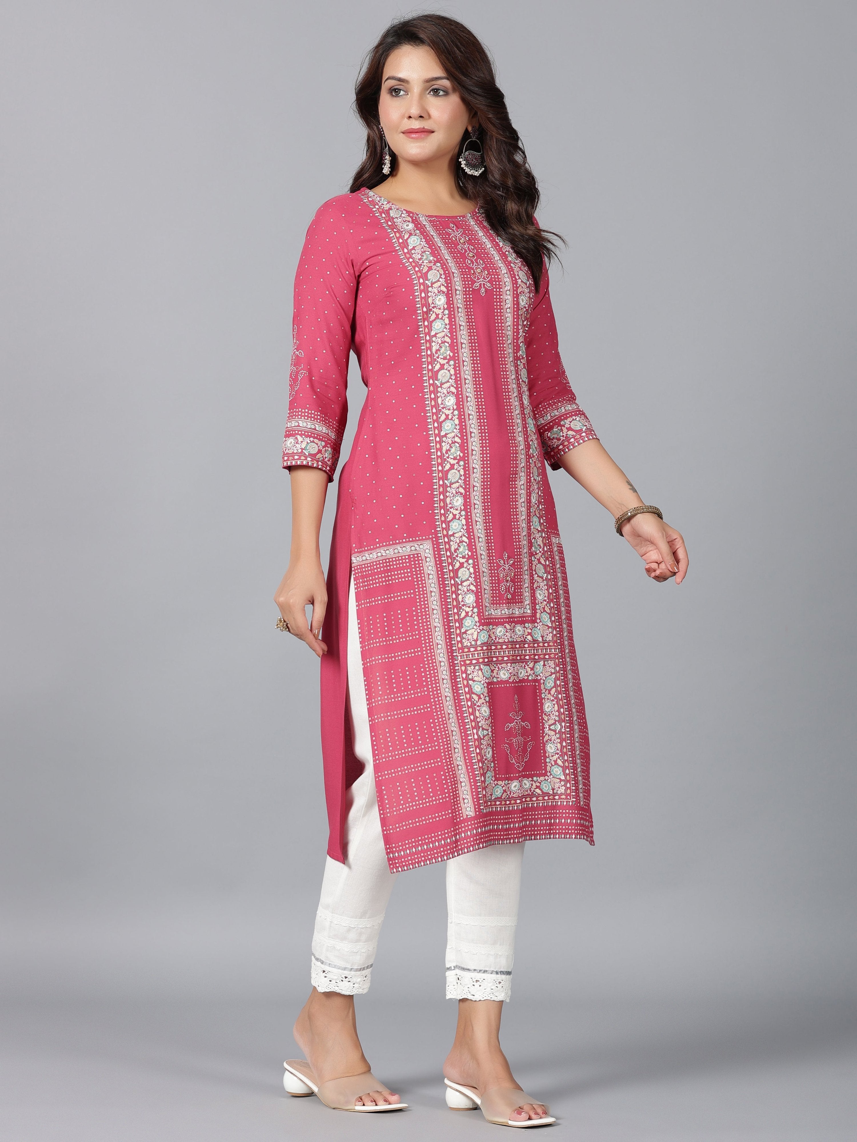 Juniper Women Mauve Rayon Printed Straight Kurta - Distacart