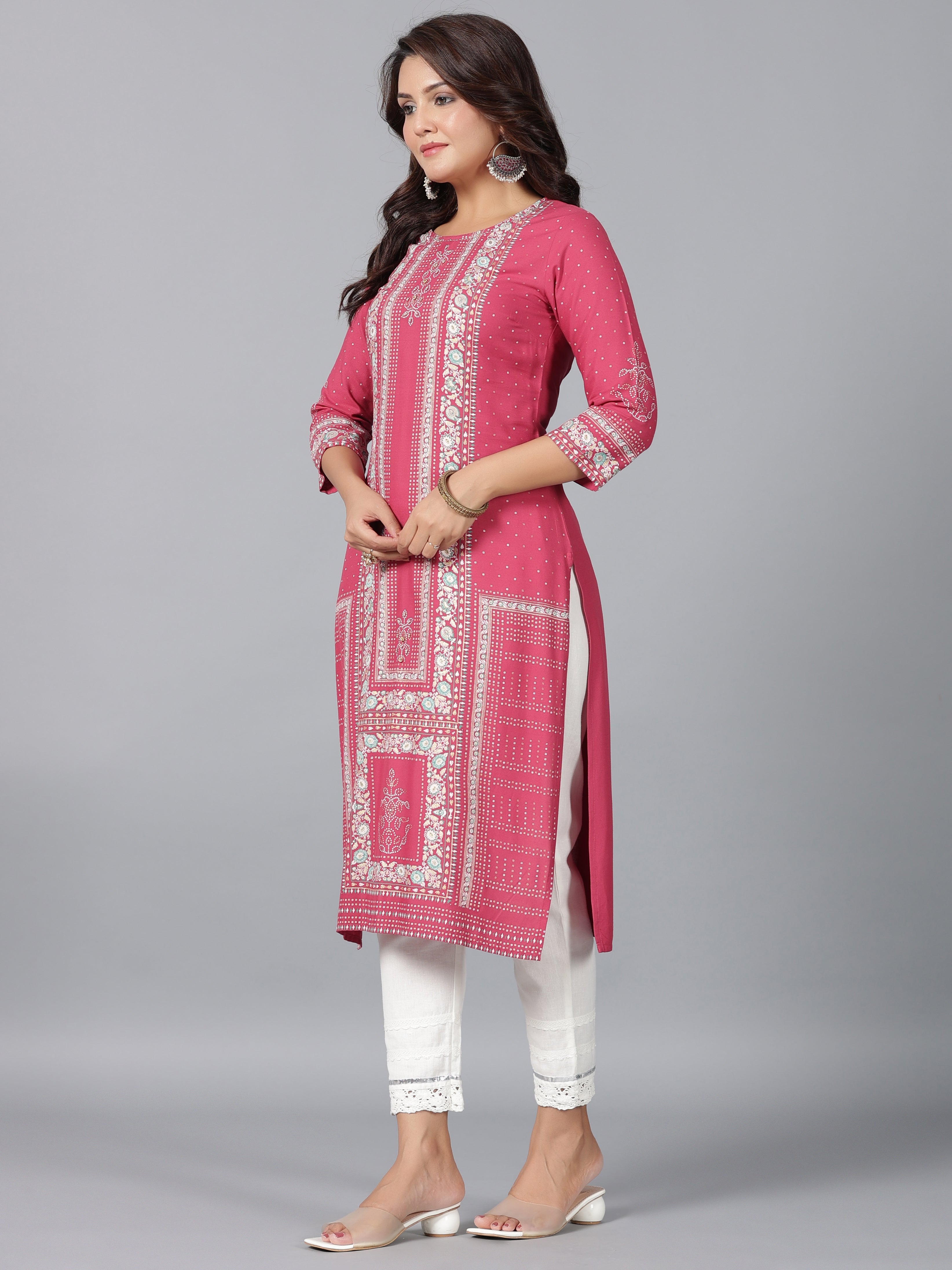 Juniper Women Mauve Rayon Printed Straight Kurta - Distacart