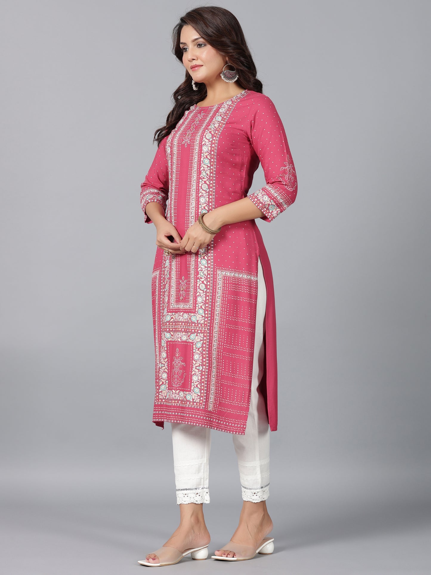 Juniper Women Mauve Rayon Printed Straight Kurta - Distacart