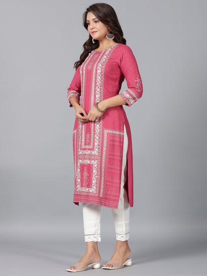 Juniper Women Mauve Rayon Printed Straight Kurta - Distacart