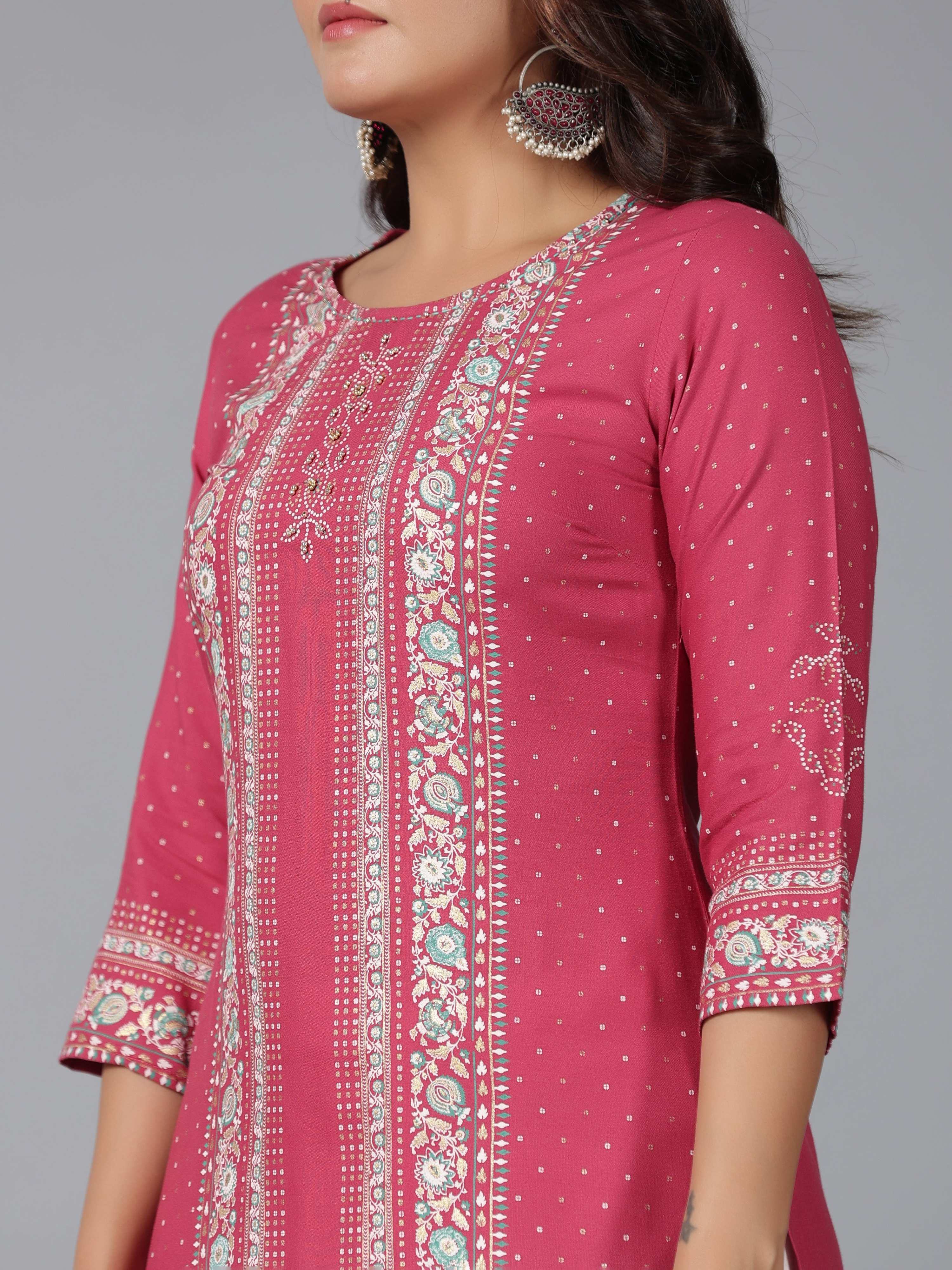 Juniper Women Mauve Rayon Printed Straight Kurta - Distacart