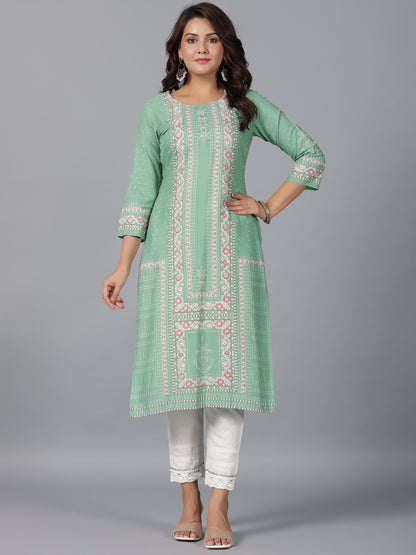 Juniper Women Sage Green Rayon Printed Straight Kurta - Distacart