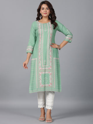 Juniper Women Sage Green Rayon Printed Straight Kurta - Distacart