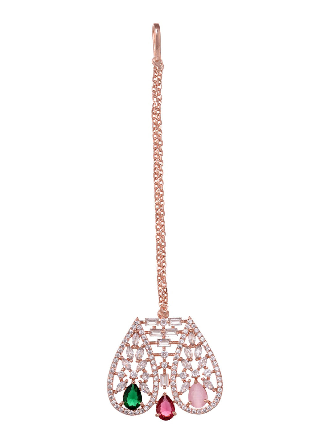 Saraf RS Jewellery Rose Gold-Plated White & Green AD-Studded Jewellery Set - Distacart