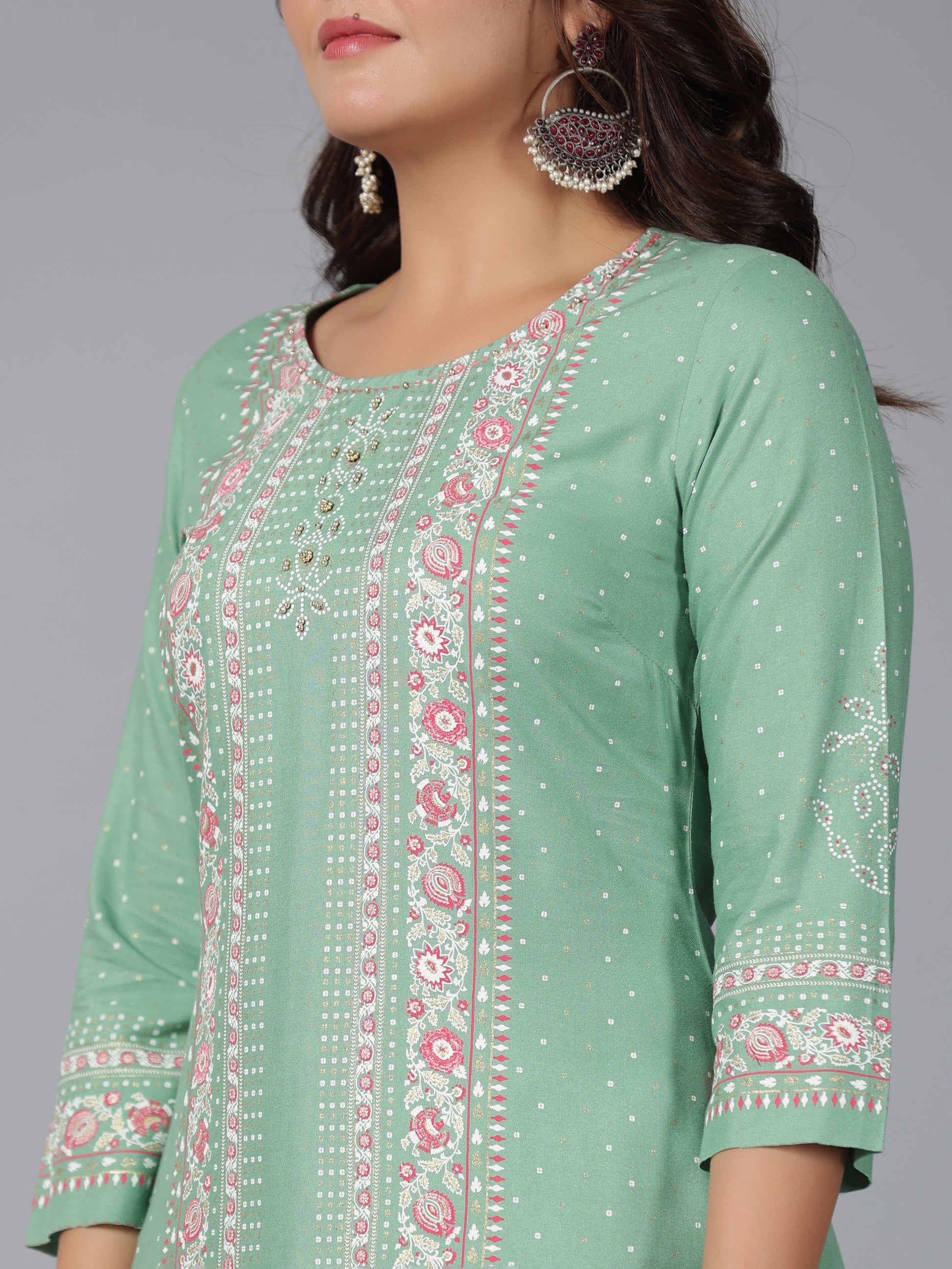 Juniper Women Sage Green Rayon Printed Straight Kurta - Distacart