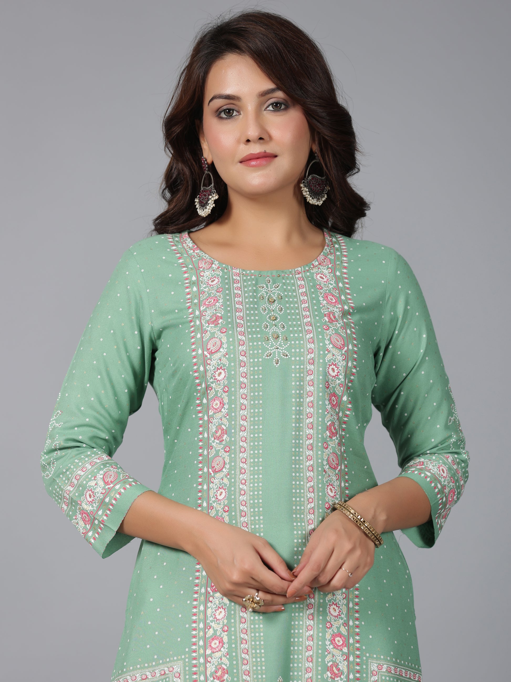 Juniper Women Sage Green Rayon Printed Straight Kurta - Distacart